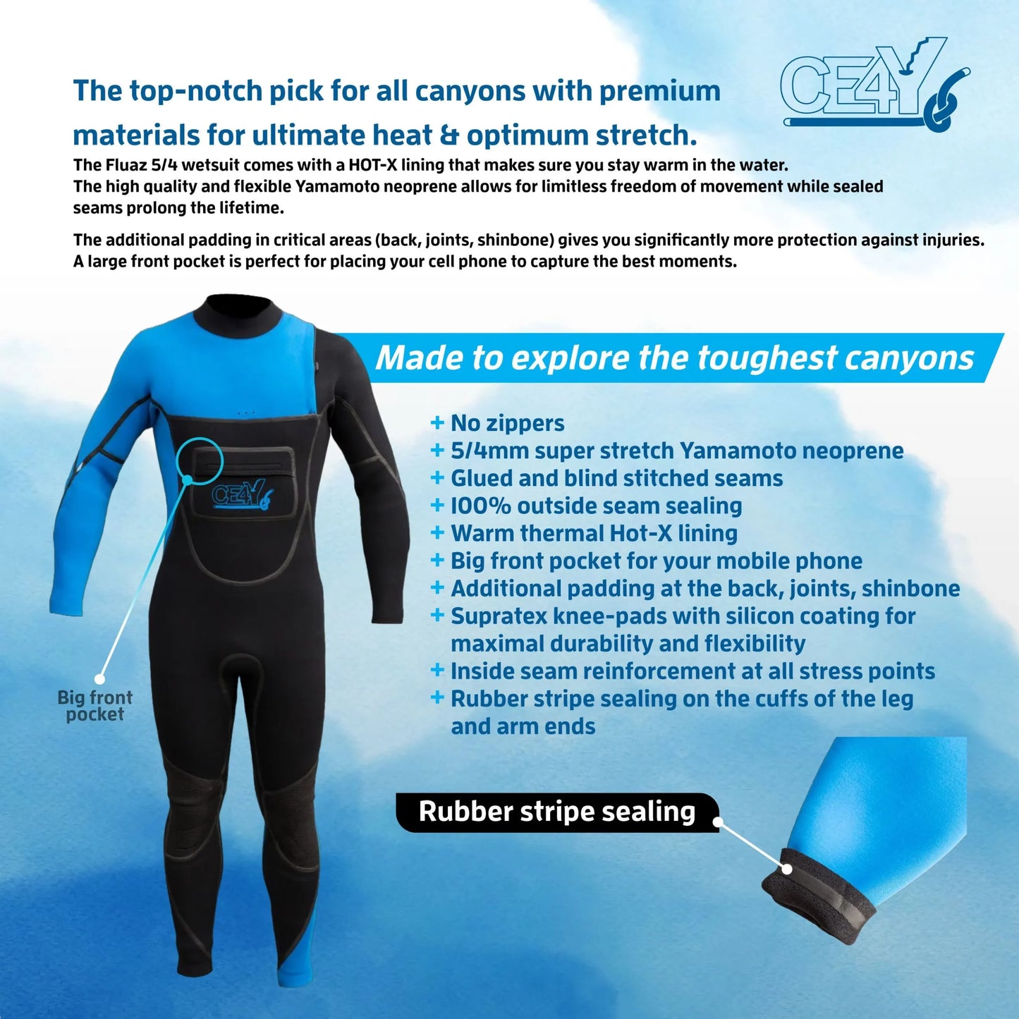 CE4Y FLUAZ Canyoning-Neoprenanzug - Damen 5/4mm