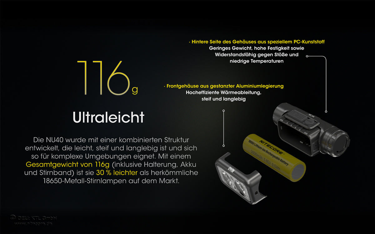 Nitecore NU40 - Stirnlampe 1000 Lumen | USB-C | Akku 2600mAh